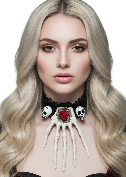 Skeleton Hand Choker Halloween Costume Necklace - Main Image