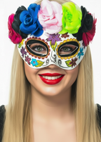 Women's Day of the Dead Rainbow Flowers Sugar Skull Masquerade Mask - main image