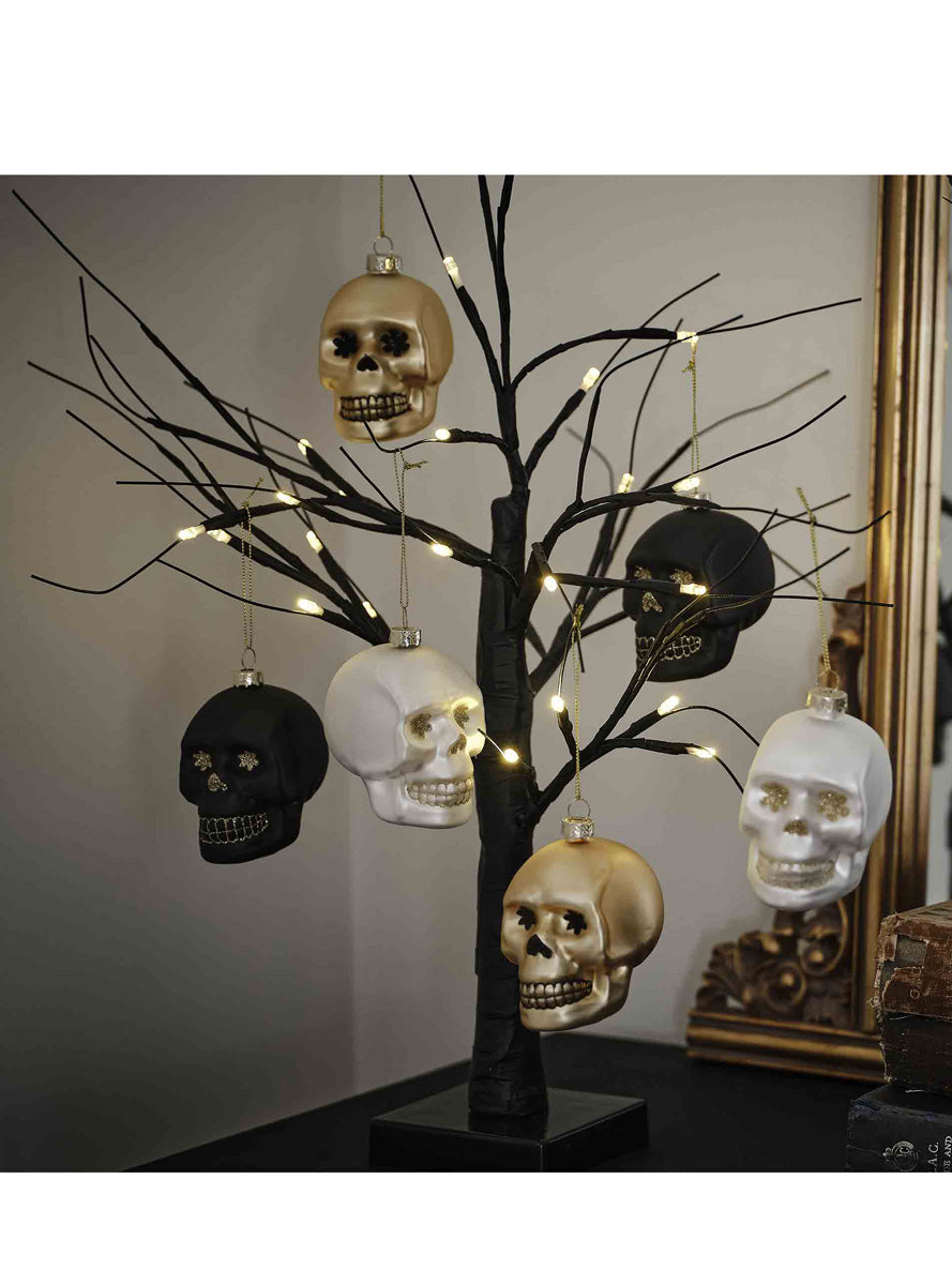 Deadly Soiree 3 Pack Skull Shaped Hanging Tree Decorations – Lifestyle Image