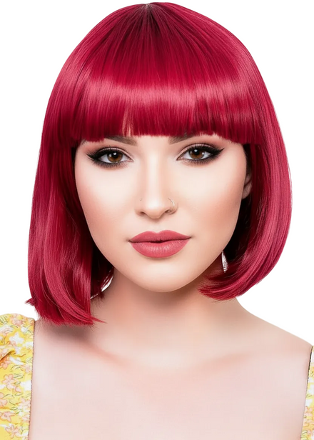 Short Cherry Red Heat Resistant Bob Women's Costume Wig with Fringe - Main Image