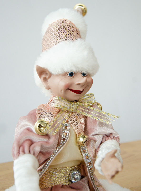 Deluxe Pink and Gold Christmas Elf Decoration 51cm - Close Image