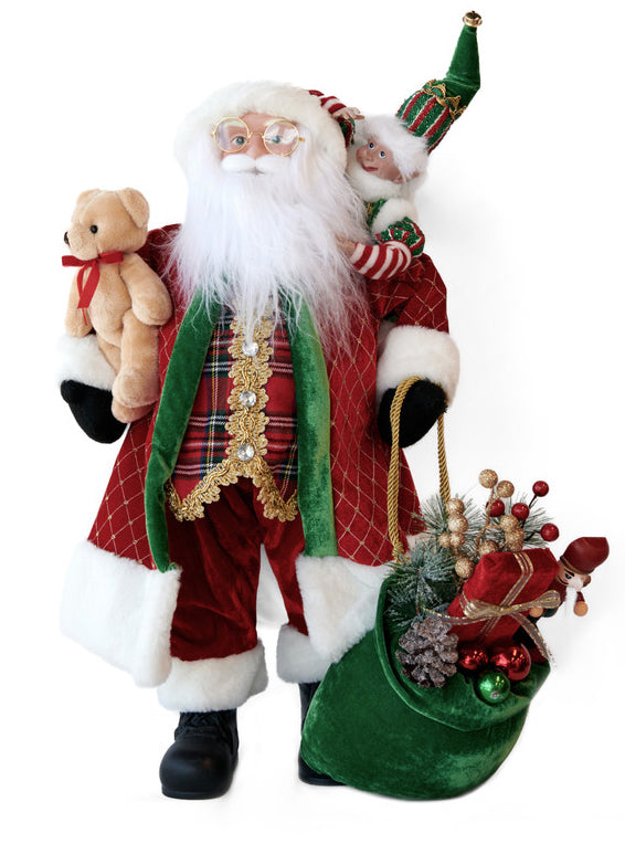 Deluxe Standing Santa Claus Bear and Elf Christmas Decoration 61cm - Main Image