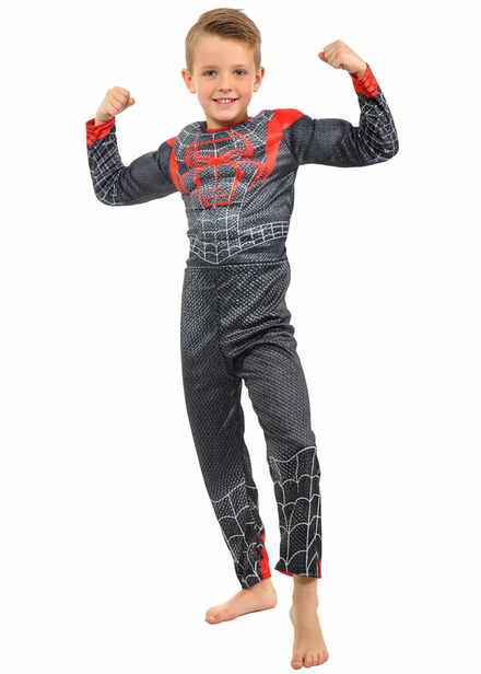 Cool Black Spider Hero Boy's Muscle Chest Costume - Main Image