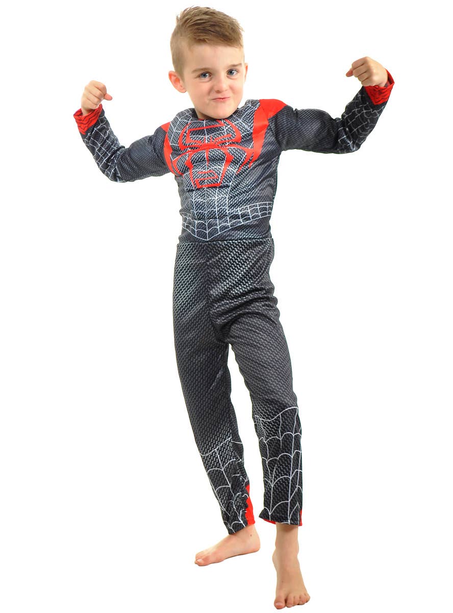 Image of Cool Black Spider Hero Boy's Muscle Chest Costume - Main Image