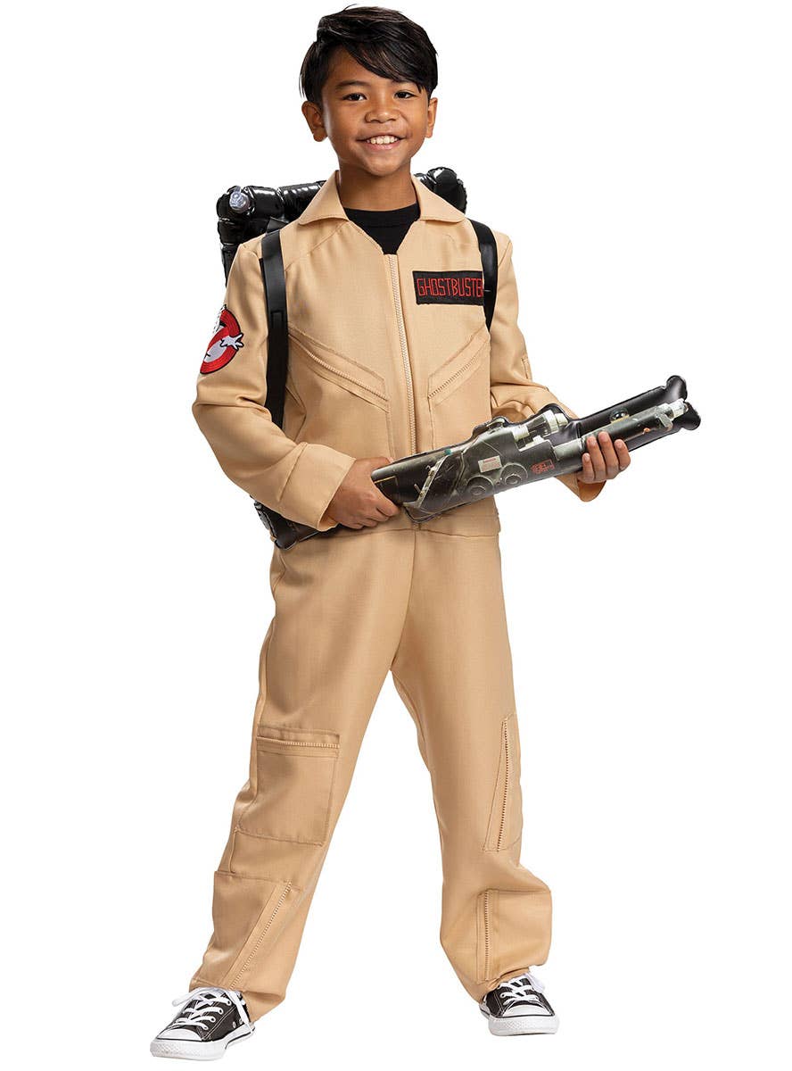 Image of Licensed 80s Ghostbuster Boy's Deluxe Jumpsuit Costume - Front View