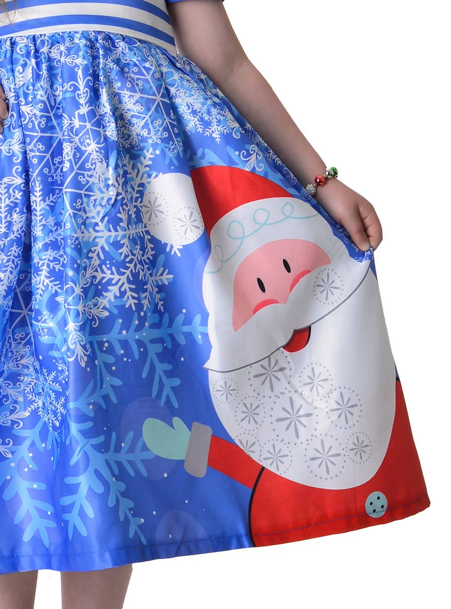 Girls Blue Santa Print Christmas Dress