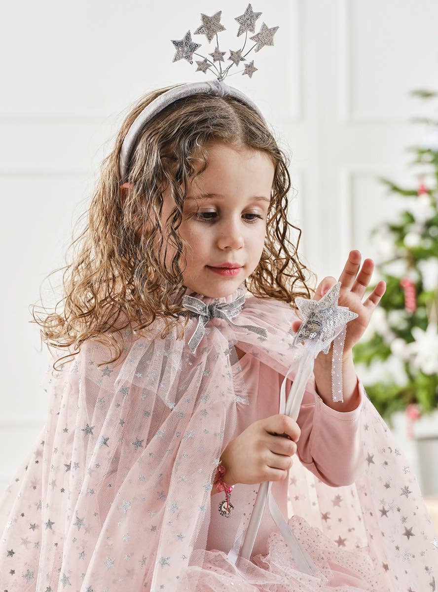 Image of Magical Starry Blush Pink Girls Deluxe Cape - Alternate Image