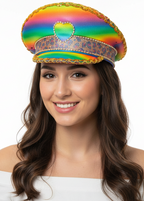 Image of Deluxe Glittery Rainbow Heart Mardi Gras Festival Hat - main image