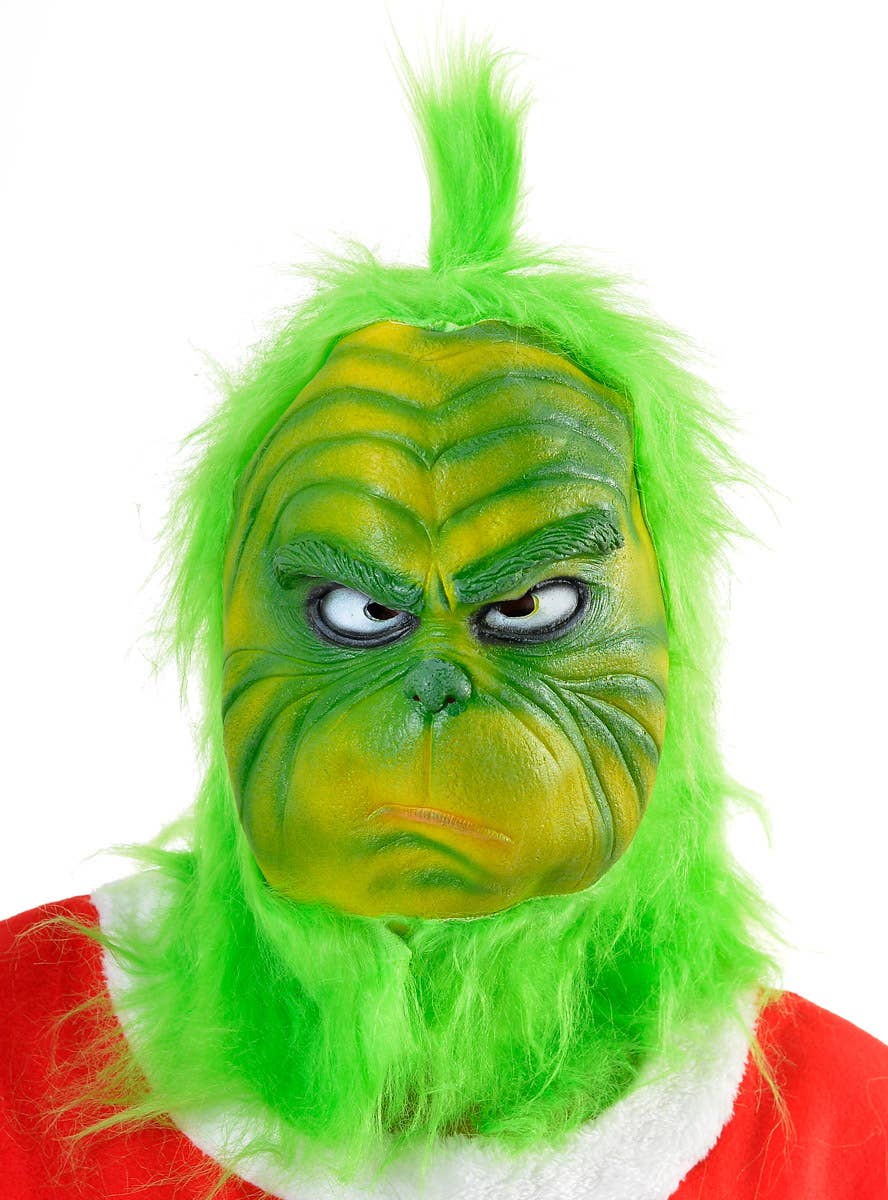 Image of Green Latex Deluxe Grinch Christmas Mask with Faux Fur Alternate