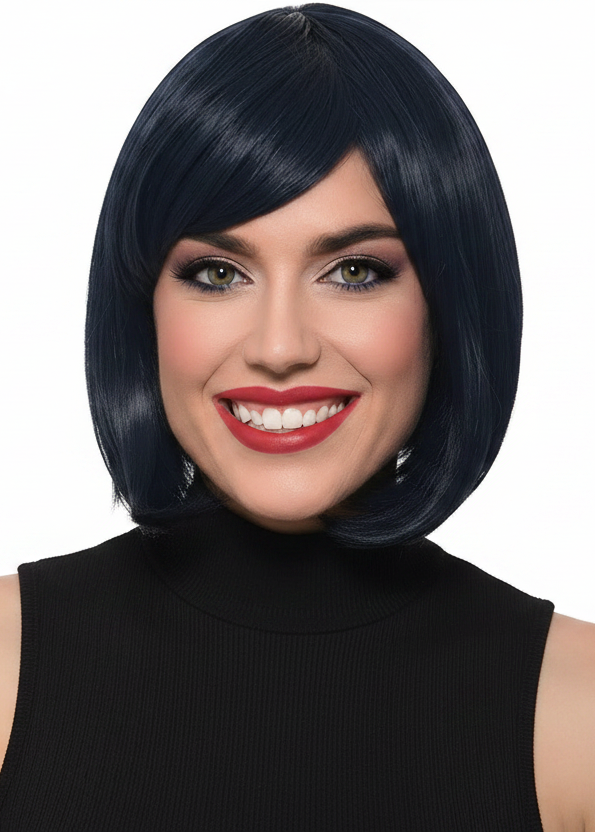 Midnight Blue womens short Heat Resistant Bob Costume Wig with Fringe - Main Image