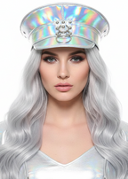 Image of Deluxe Peaked Iridescent Silver Vinyl Cap Festival Hat - main image