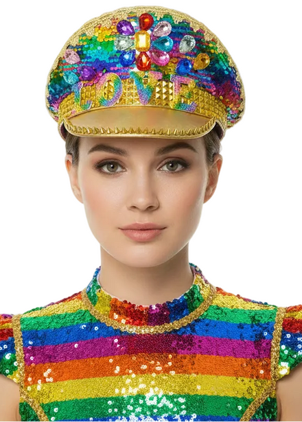 Image of Rainbow Jewelled LOVE Mardi Gras Festival Hat - Main image