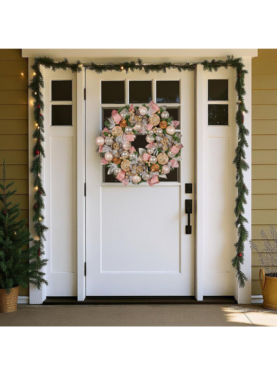 Deluxe Lush 71cm Christmas Wreath with Pink Baubles and Decorations - Alternate Image