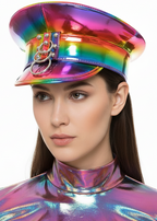 Image of Metallic Rainbow Vinyl Peaked Festival Hat - main image