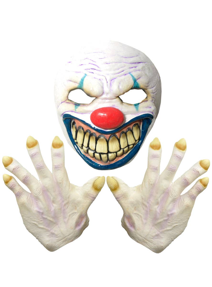 Image of Evil Clown Rubber Latex Mask and Hands Set - Main Image