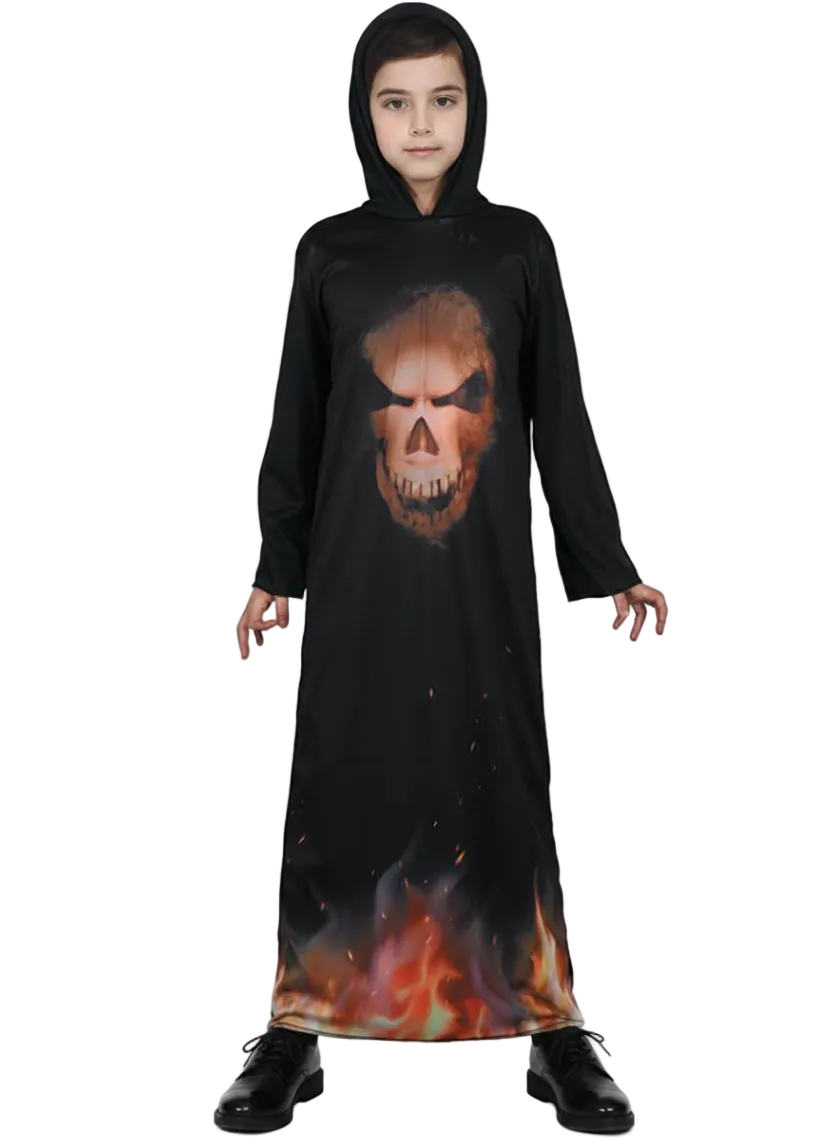 Boys Devil Demon Face Halloween Hooded Robe Costume - Main Image