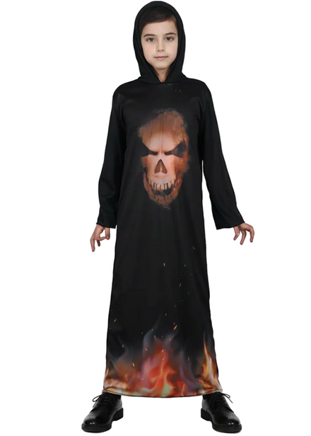 Boys Devil Demon Face Halloween Hooded Robe Costume - Main Image