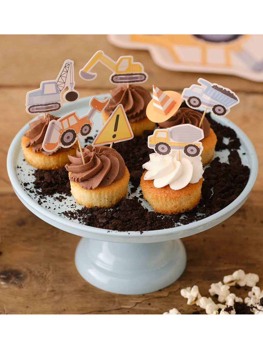 Diggin It Construction Party 12 Pack Cupcake Toppers – Lifestyle Image
