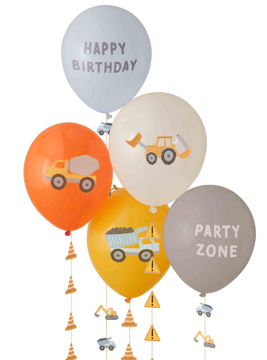 Diggin It Construction Party 5 Pack 30cm Latex Birthday Balloons – Main Image