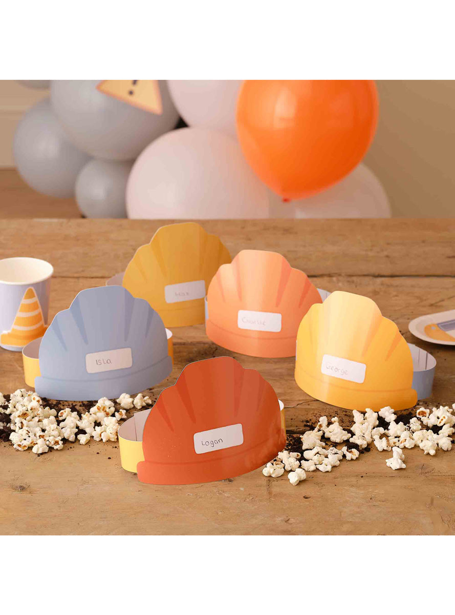 Diggin It Construction Party 8 Pack Customisable Party Hats – Lifestyle Image