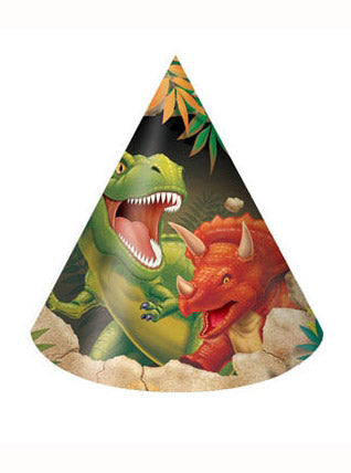 Dino Blast 8 Pack Cone Shaped Party Hats - Main Image