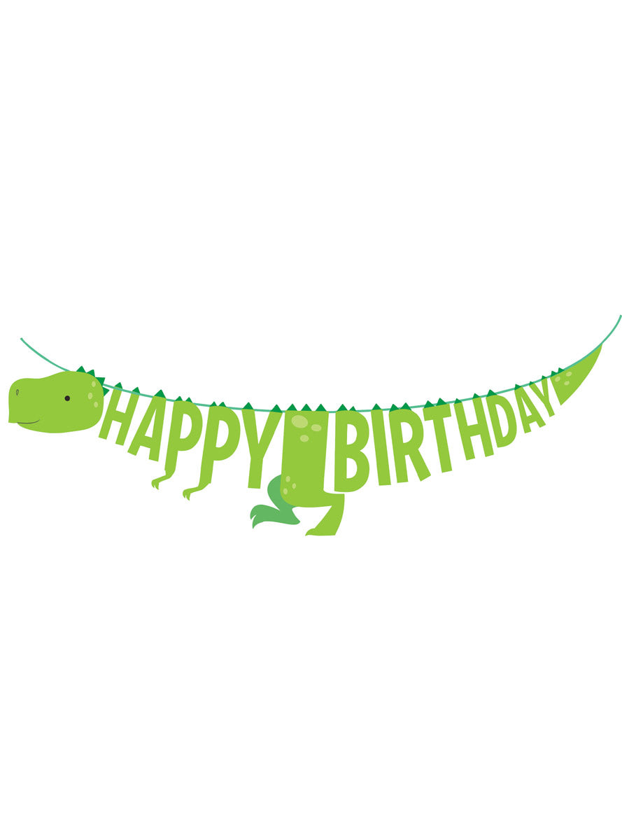 Dino Party Green Happy Birthday 167cm Ribbon Banner - Main Image