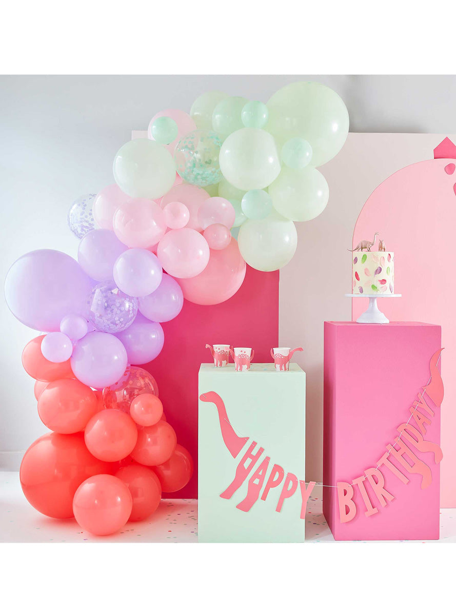 Dino Party Mixed Pastel 78 Piece Balloon Arch – Lifestyle Image