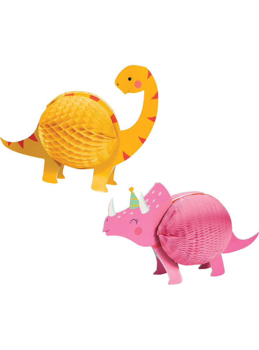 Dino Party Pink and Orange 2 Pack Honeycomb Decorations - Main Image