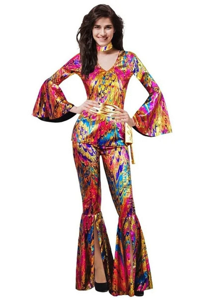 Disco Doll Womens Colourful 1970s Costume - Main Image