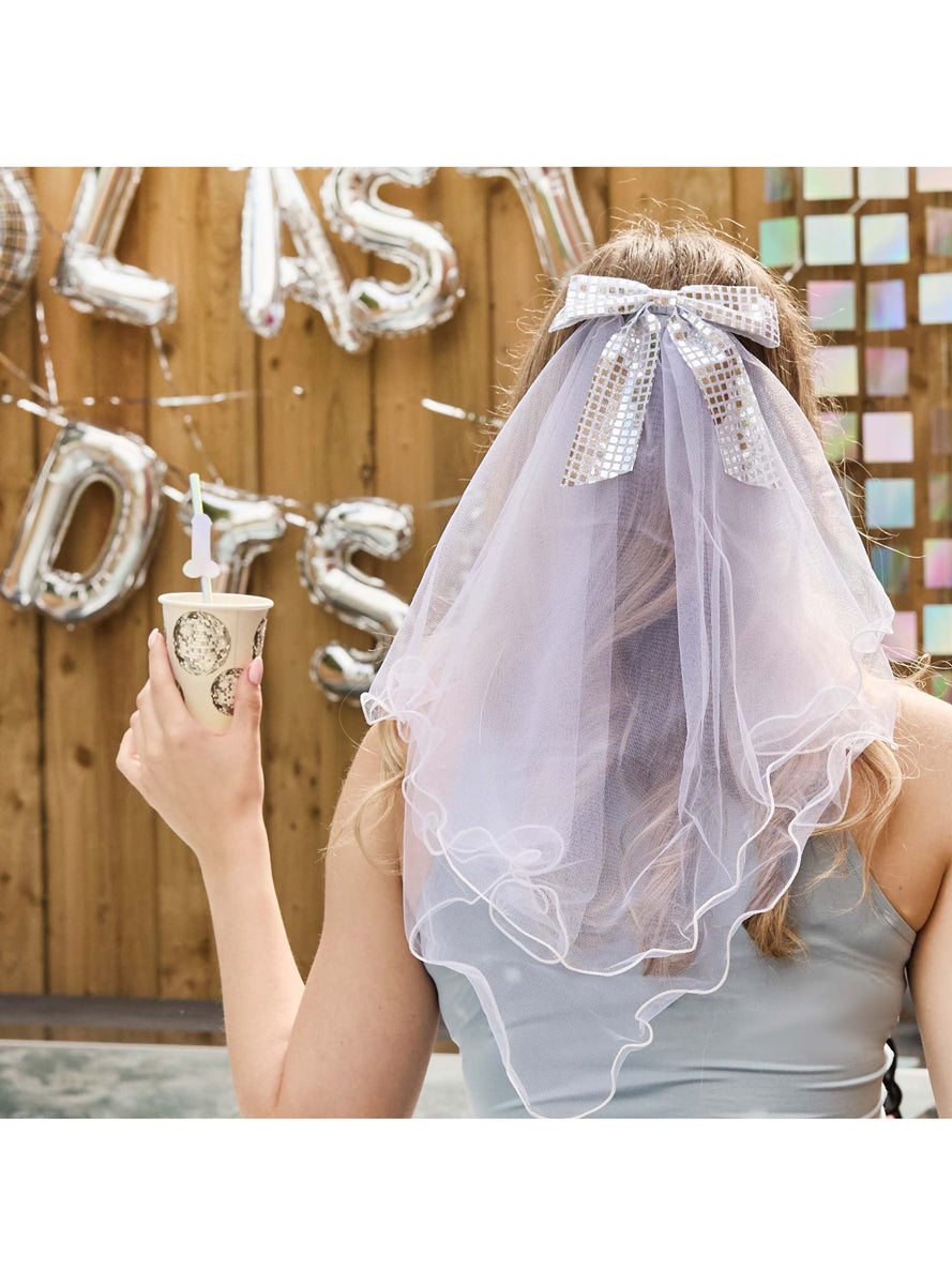 Disco Veil with Silver Bow Hens Party Supplies — free download