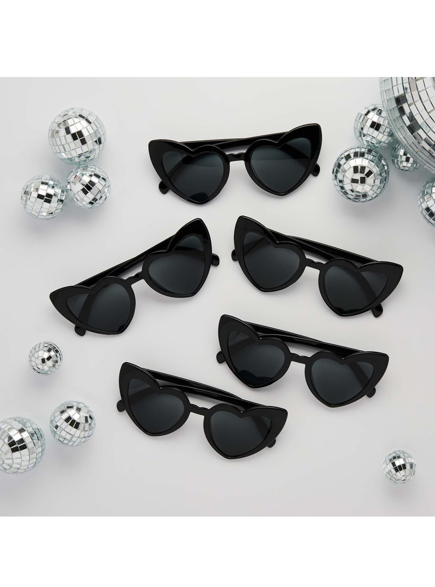 Disco Party 5 Pack Black Heart Shaped Sunglasses - Lifestyle Image 2