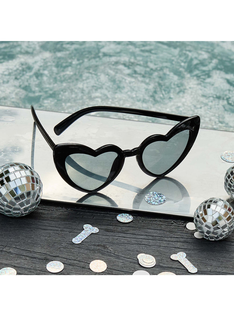 Disco Party 5 Pack Black Heart Shaped Sunglasses - Lifestyle Image 3