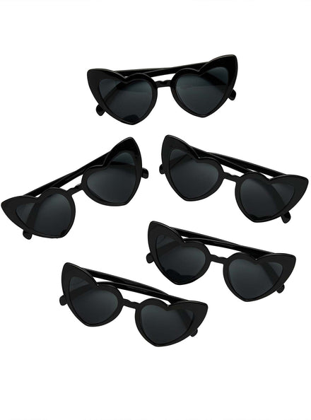 Disco Party 5 Pack Black Heart Shaped Sunglasses - Main Image