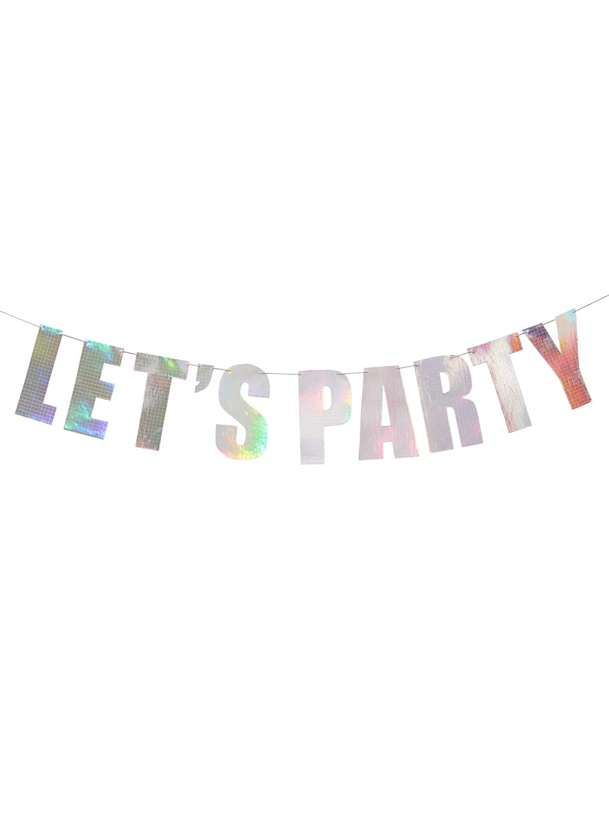 Disco Party Silver Iridescent 2m Long Lets Party Banner - Main Image