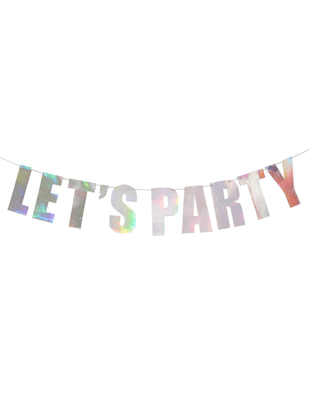 Disco Party Silver Iridescent 2m Long Lets Party Banner - Main Image