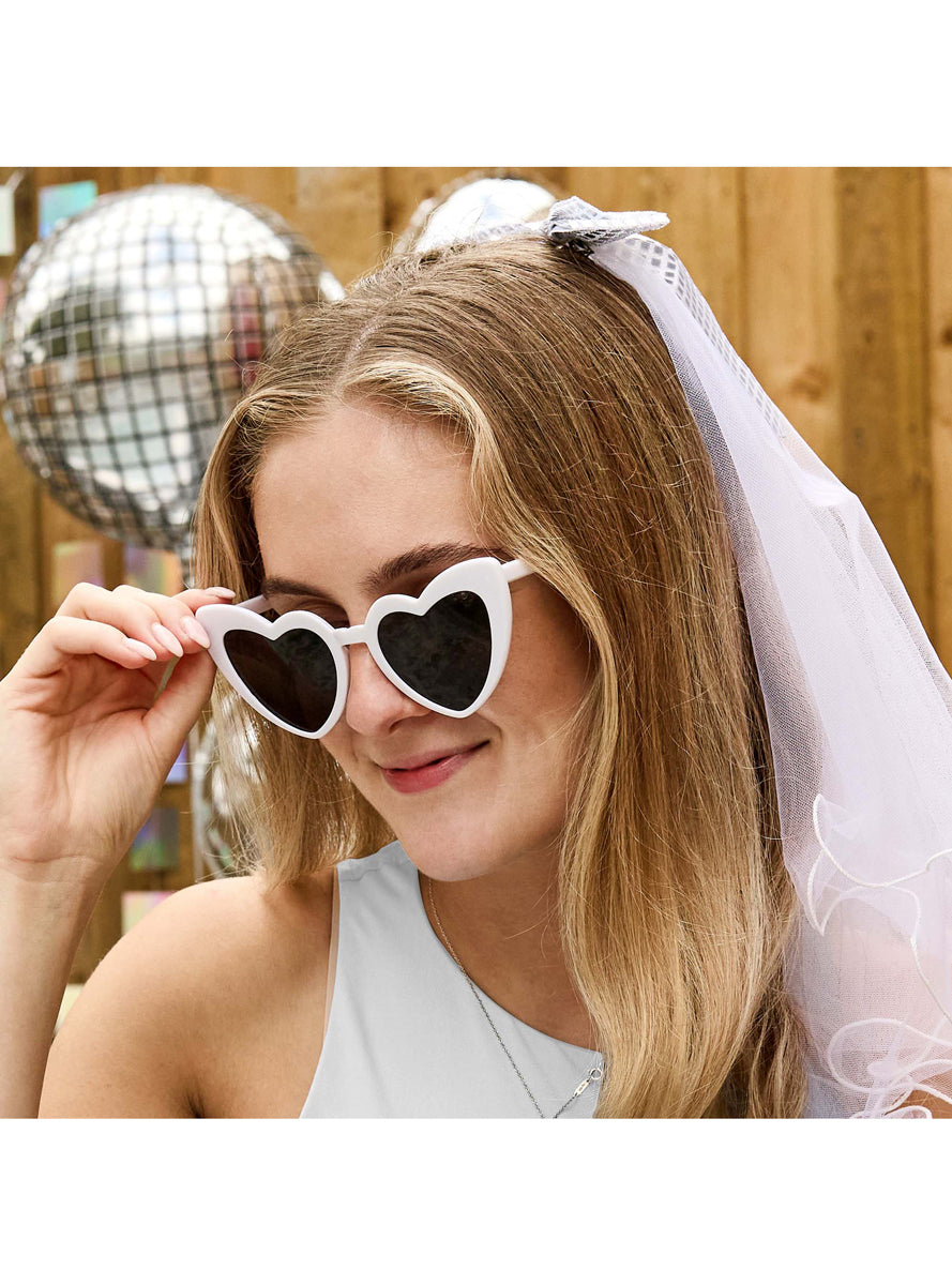 Disco Party White Heart Shaped Sunglasses - Lifestyle Image 1