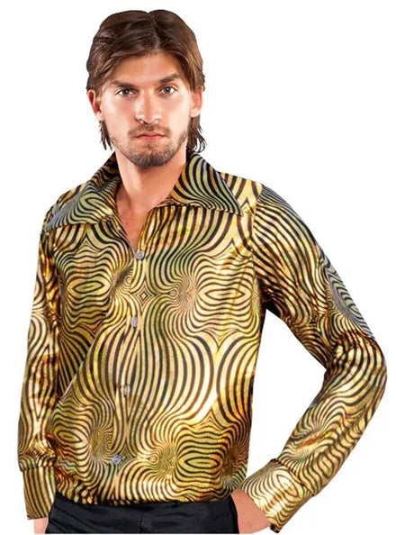 Discoballer Mens Gold 70s Costume Shirt - Main Image
