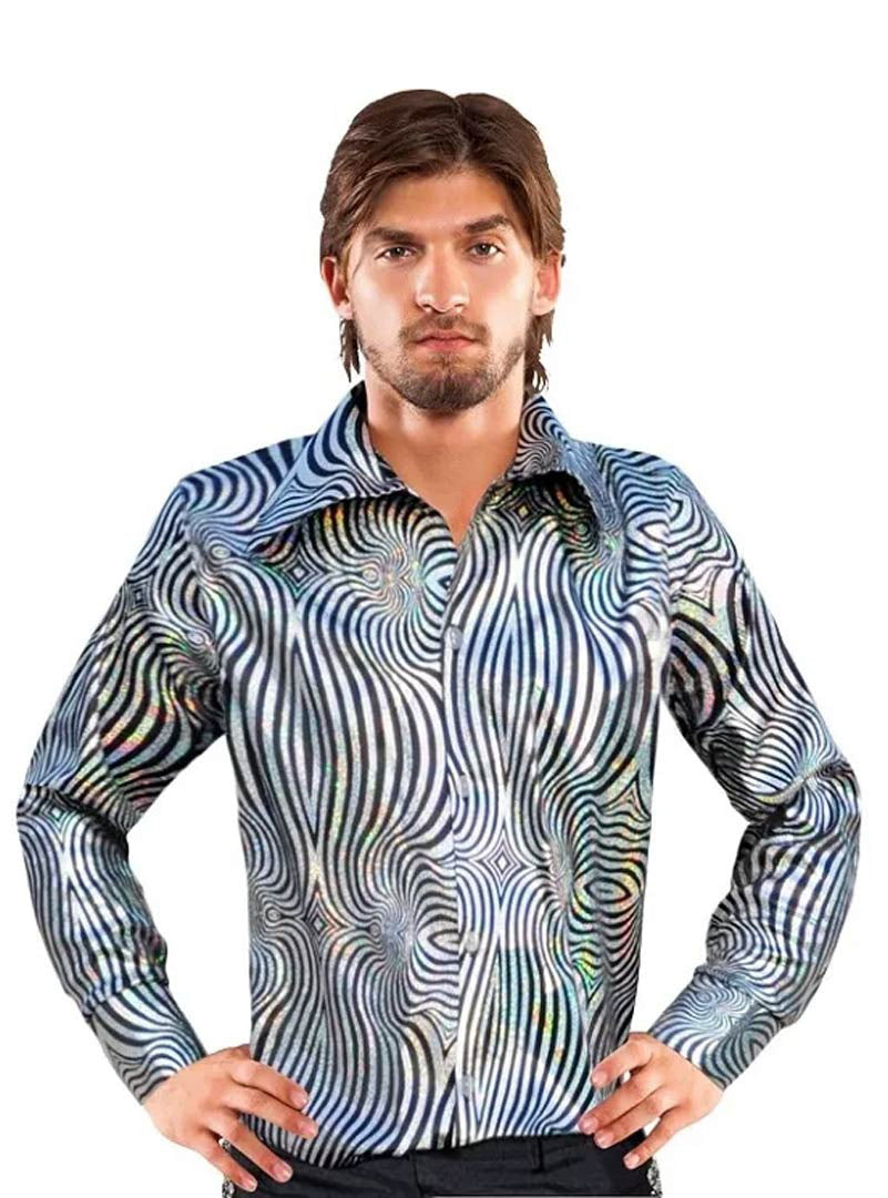 Discoballer Mens Silver 70s Costume Shirt - Main Image