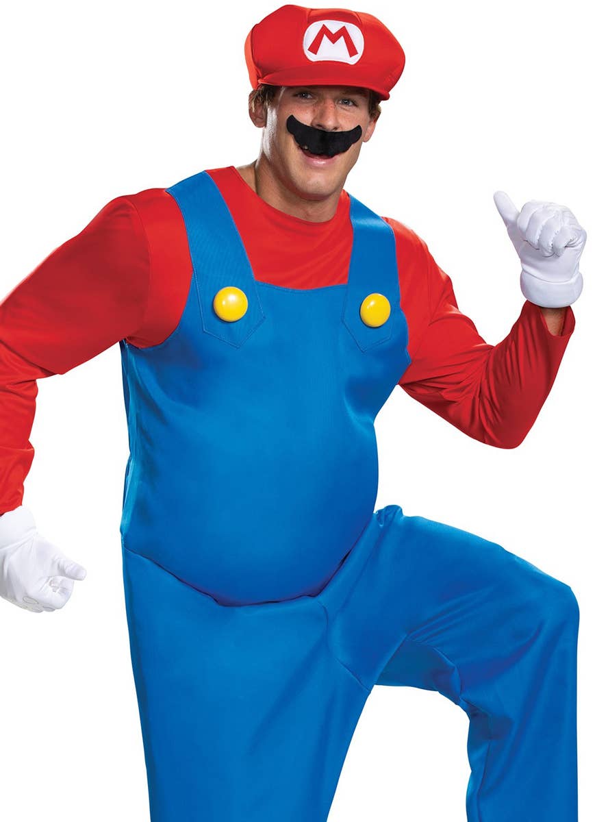 Deluxe Plus Size Men's Super Mario Costume - Close Up Image
