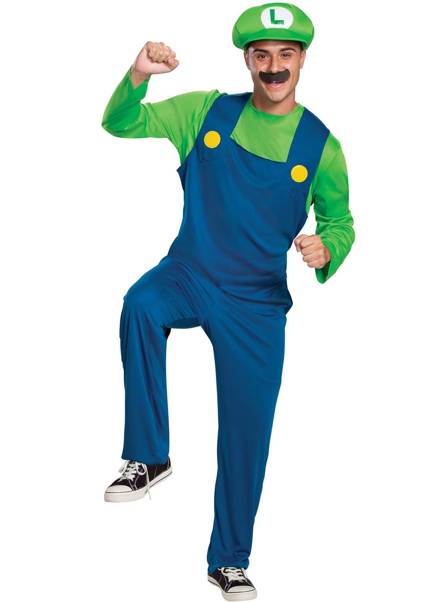 Super Mario Men's Classic Luigi Video Game Character Costume - Front Image