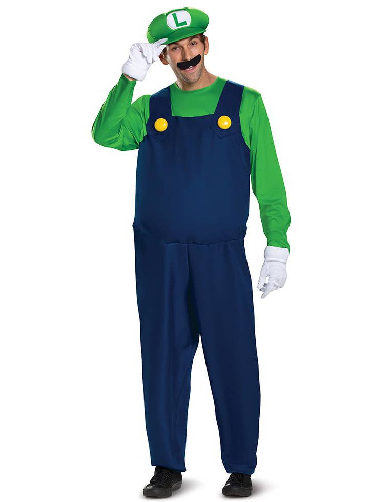 Men's Deluxe Padded Super Mario Luigi Costume - Front Image