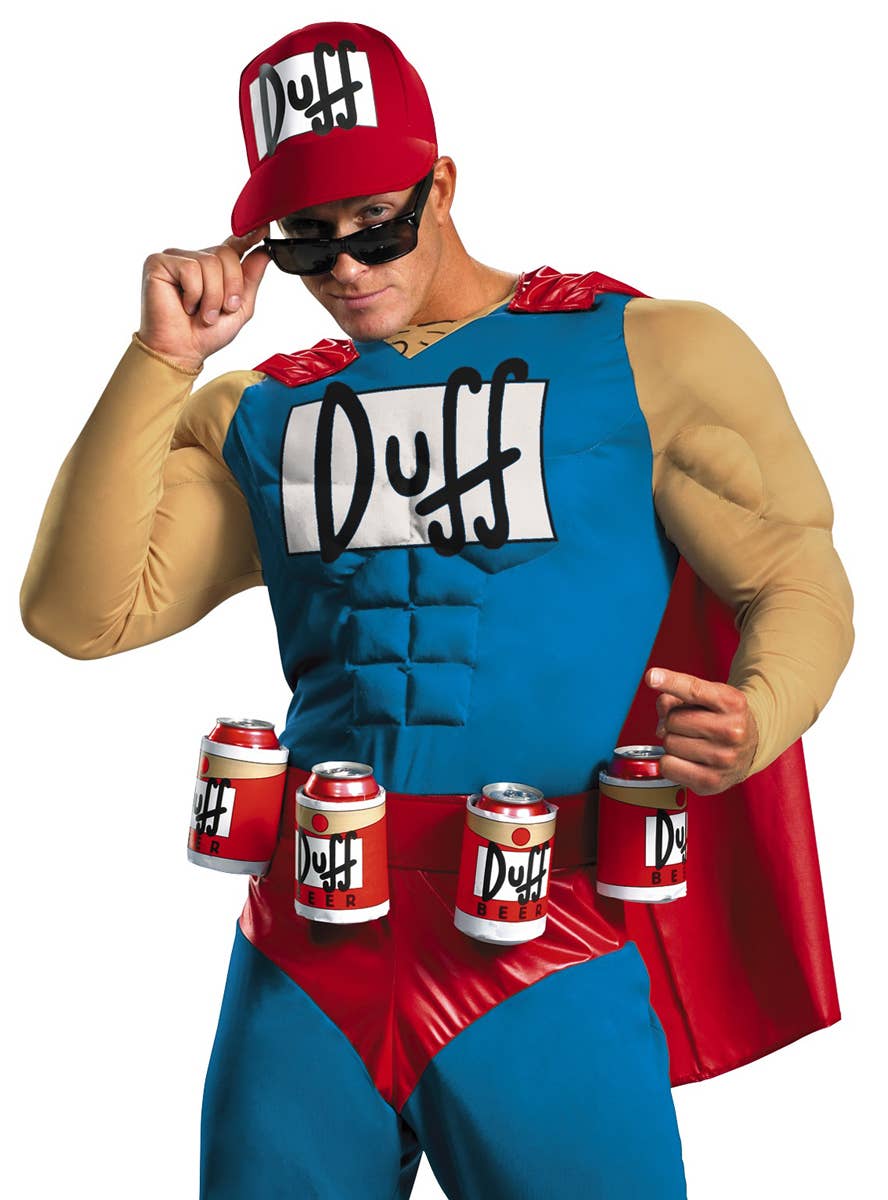 Men's Duffman Simpsons Fancy Dress Costume - Close View