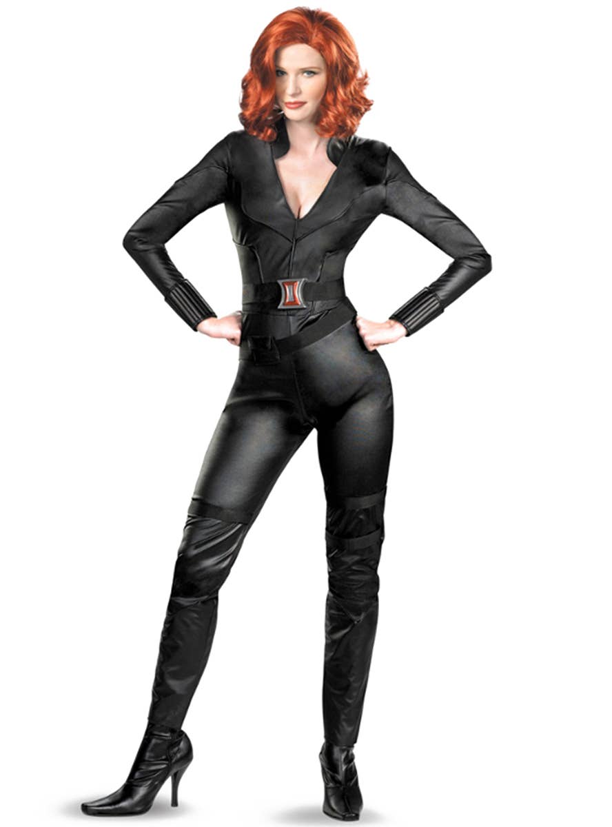 Avengers Black Widow Sexy Marvel Superhero Black Jumpsuit Womens Costume Main Image