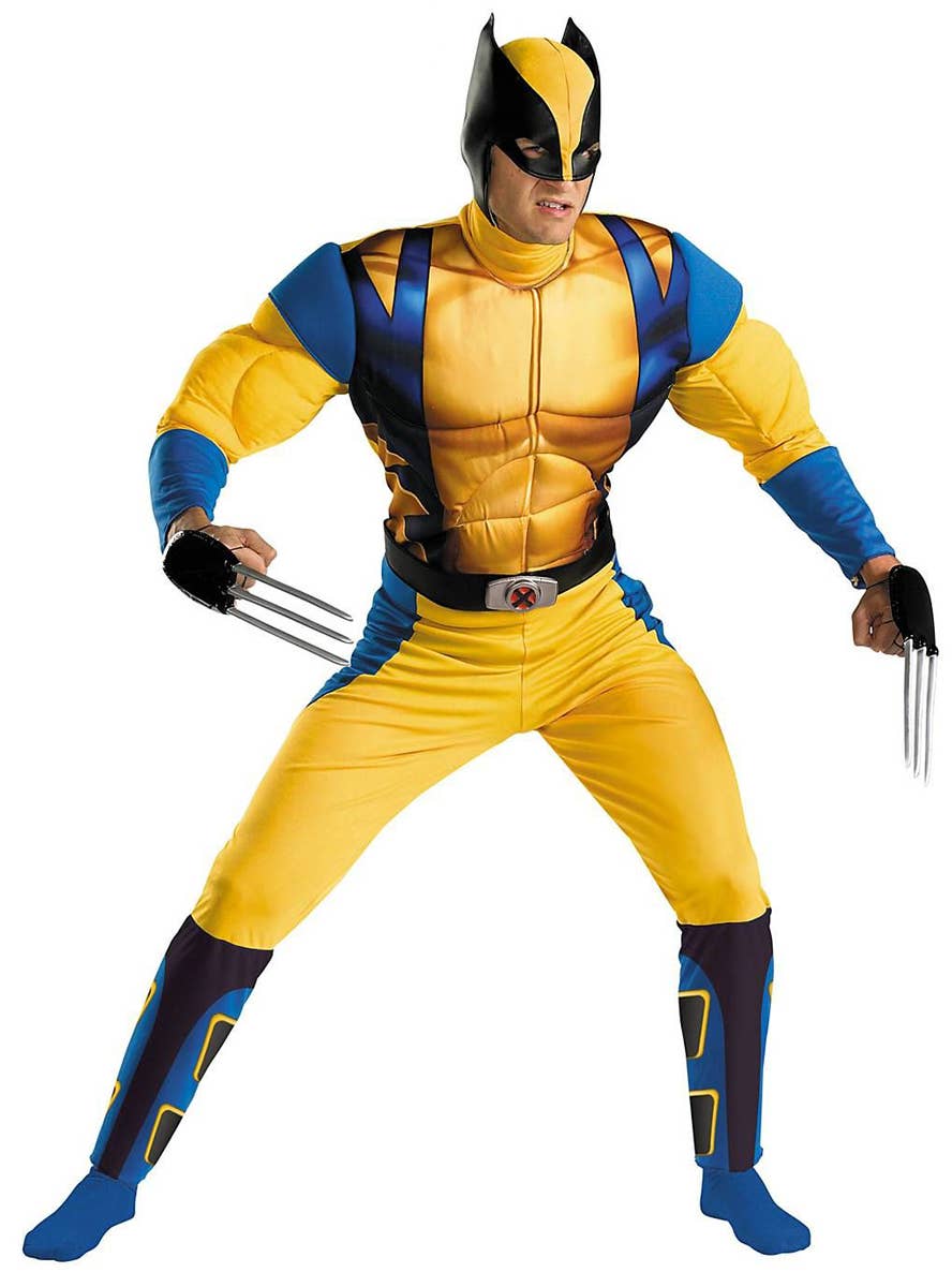 Wolverine Yellow and Blue Muscle Chest Mens Fancy Dress Costume