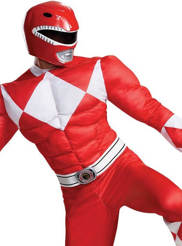 Mens Red Power Ranger Costume | Muscle Chest Power Rangers Costume
