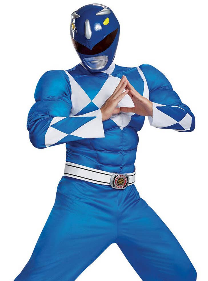Mens Blue Power Ranger Costume - Close Front Image