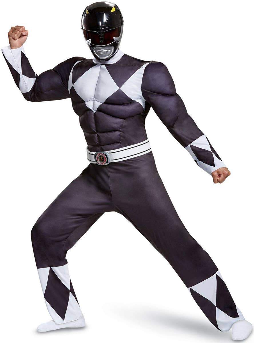 Mens Black Power Ranger Costume | Muscle Chest Power Rangers Costume