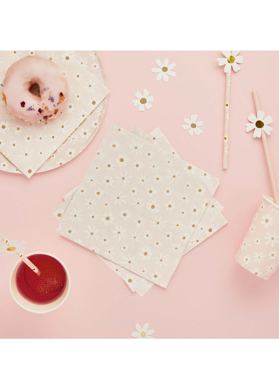 Ditsy Daisies 16 Pack Floral Print Lunch Napkins - Lifestyle Image