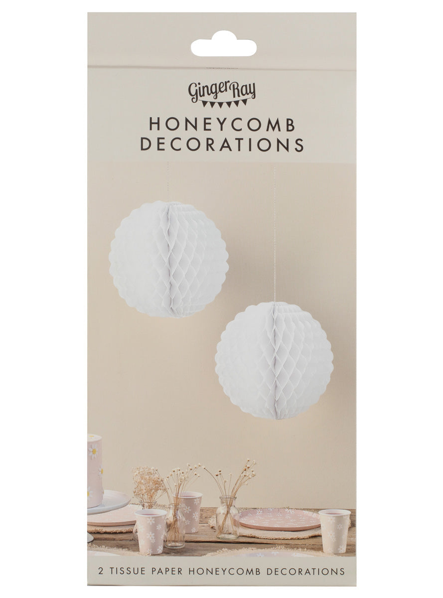 Ditsy Daisy 2 Pack White Hanging Honeycomb Decorations – Packaging Image