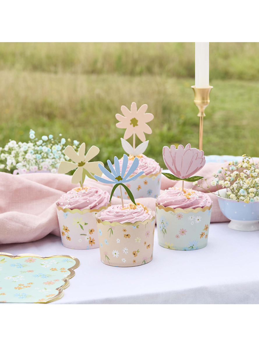 Ditsy Floral 12 Pack Cupcake Topper and Case Set - Lifestyle Image